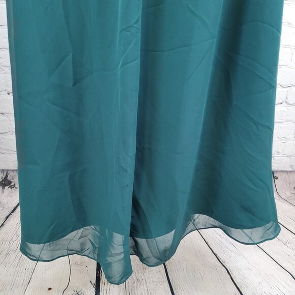 Azazie Dark Green Chiffon Tie Back Padded Bridesmaid Maxi Dress Gown Size C - Picture 15 of 16